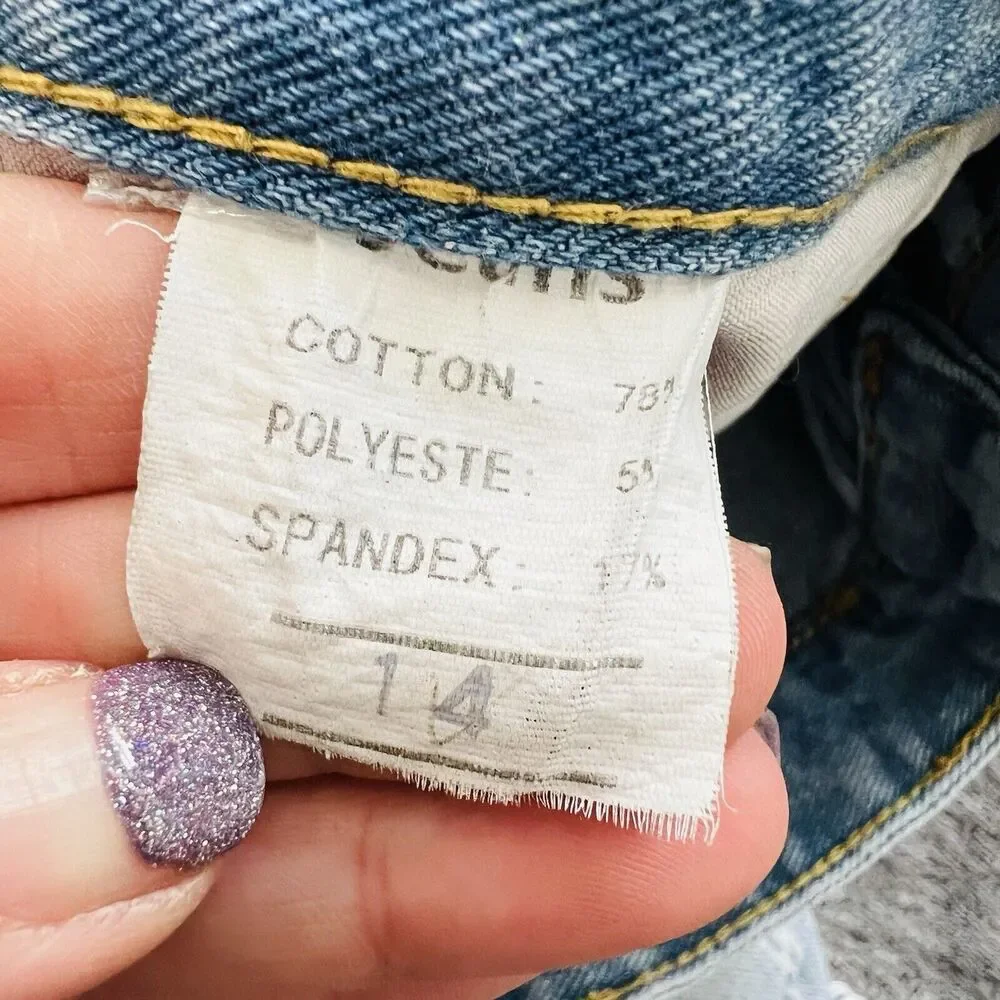 Jean Mini Skirt Denim Distressed Faded Y2K Punk Grunge Summer Festival Size 14 - Picture 4 of 6